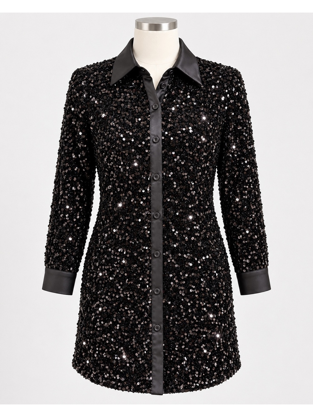 Fashion Nova Amalie Black Sequin Shirt Mini Dress Size S NWT